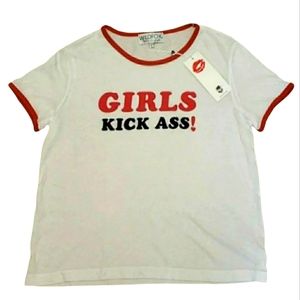Wildfox Johnny Ringer Tee Shirt Women's Size Large NWT White Red